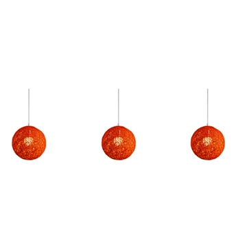3X Оранжева Топка Полилей от бамбук, ратан и юта, Индивидуалното творчество, Сферична Лампа от ратан