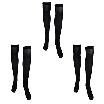 3 чифта черни модни женски отглеждане прост дизайн, едноцветни над коляното
