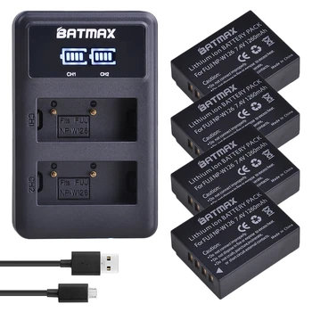 Batmax 4 бр. NP-W126 NP-W126S Батерия + led USB Двойно Зарядно Устройство за Fujifilm FinePix HS30EXR HS33EXR X-Pro1 X-X E1-E2 X-M1 X-A1, X-A2