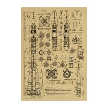 Ракетните Оръжия Механичен Дизайн Скица с три вида Ретро Постер От Крафт-Хартия за Декорация на Бара Кафене Живопис Стикери За Стена
