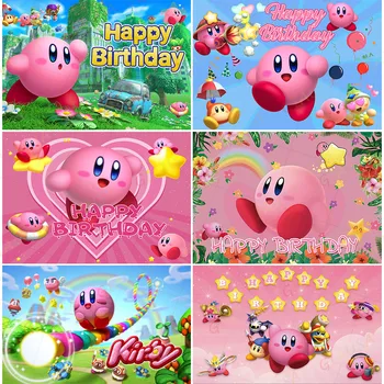 Игри Фон За Снимки GIAUSA Kirbys Децата на 1-ви Рожден Ден на Банер За Душата на Детето Фон Жълти Звезди Винил Подпори За фото студио
