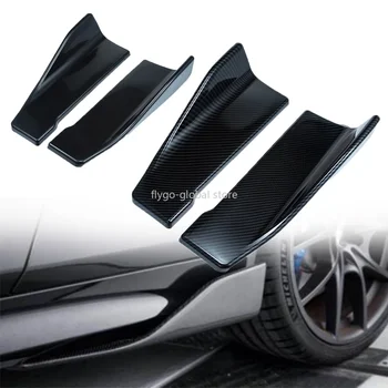 Универсален автомобилен спойлер, Странични предна броня, задна странична пола, Рокер за устни, калници от въглеродни влакна/Блясък-черни защитни облицовки за подреждане