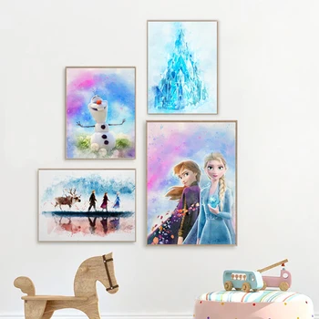 Художествена живопис замразен замъка Принт принцеса Ана Елза Плакат с мультфильмом за детска Акварел 