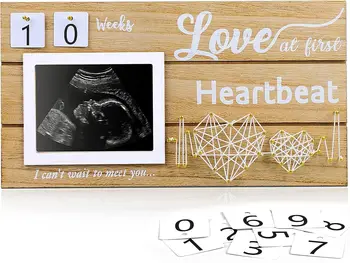 Подаръци за бременни Дървена рамка за сонограммы под формата на слон, рамка за снимка за ултразвукови изследвания на детето с обратното броене седмици на бременността