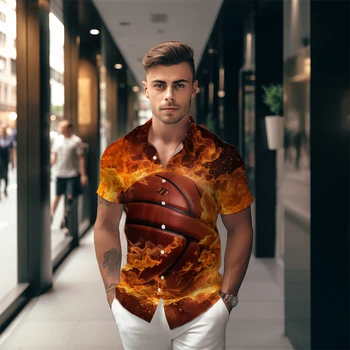 Баскетболно риза с 3D-принтом, мъжки модни класическа риза с копчета, риза с къси ръкави в стил харадзюку, лятна нова градинска риза, топ