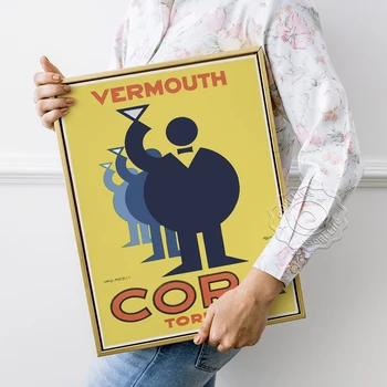Ретро европейския плакат Karl Krauss, рекламни щампи на алкохол Cora Torino Vermouth, стикери за стена с прост геометричен модел