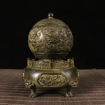 Колекция Тибетски храм 6 инча, стара латунная кадилница с шарките на девет дракони, девет завъртания, Цянькунь, украса за натрупване на богатство, градска къща
