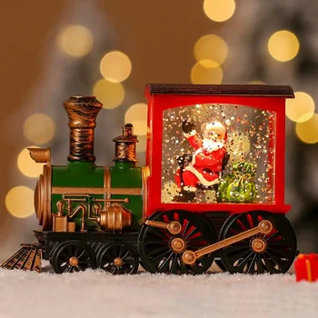 Коледна украса, Очарователен пълни с вода украса на Коледните влакове с led подсветка, Очарователен desk снежен Дядо Коледа за