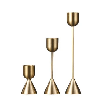 3 бр. притежателите на Златен сватбен декор метална ваза свещник