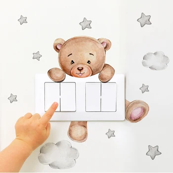 Стикер с изображение на мультяшного мечка Star Switch За детски стаи, декориране на спалня, стенни картини, самозалепващи стикер на стената у дома