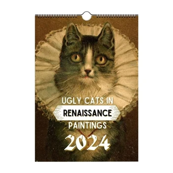 Календар с грозни котка в 2024 година със забавни снимки, декорация на стените за дома, офиси, директен доставка