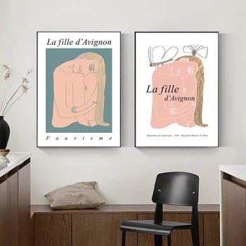 Плакати и щампи La Fille d ' Avignon с абстрактна линия, момиче, живопис върху платно, скандинавските модерните стенни художествени картини, декорация на дома, за спалнята