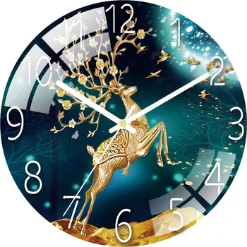 12-инчови тъпо начин часовник с изображение на лосове, часовници за всекидневна, домашни часовници, креативни и модерни кварцови часовници, стенни часовници