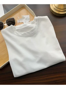 Бяла тениска от 100% памук, за Жени 2023, Основни върхове в Корейски стил, С кръгло деколте, Женска тениска Оверсайз, Красиви Дамски Блузи, Тениски