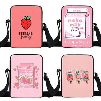 Harajuku Kawaii Чанта-месинджър с ягоди мляко, дамски холщовая чанта в стил Лолита, преносими чанти за тийнейджъри, подарък
