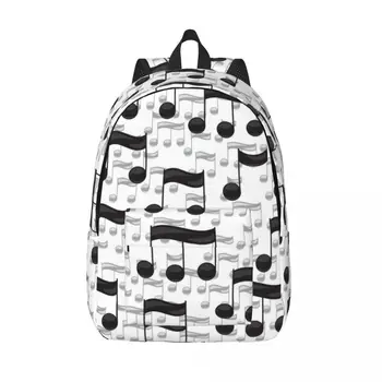 Студентски чанта, черна музикални ноти, на бял фон, раница за родители и деца, лека раница за двойки, чанта за лаптоп