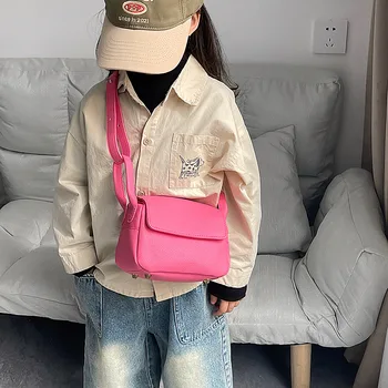 Корейски стил, детска луксозна чанта-месинджър от изкуствена кожа в ярки цветове, чанта през рамо за малки момиченца, мини-сладко в чантата си през рамо