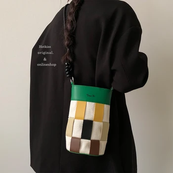 Луксозни дизайнерски чанти в шахматна дъска модел с едно рамо в клетката под формата на кофа Универсална Ежедневна Лесна преносима чанта 2024