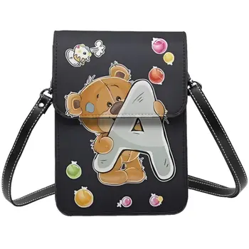 Чанта през рамо с писмото принтом мечка, работа с животни, дамска чанта за мобилен телефон, ваучери за подарък реколта Кожени чанти