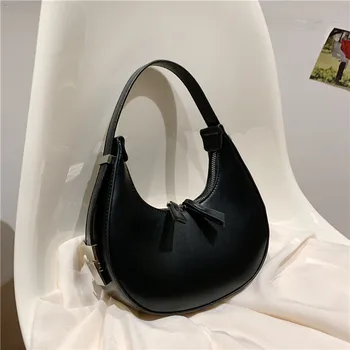 Луксозни дизайнерски чанти през рамо за жени Чанта-скитник Half Moon Дамски модни маркови чанти под мишниците, изкуствена кожа, малка чанта-клатч, портфейл