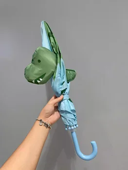 Чадър с Динозавром, 3D Прозрачен Чадър с Динозавром, Cartoony Чадър с дълга дръжка за деца, за да Излезе, Чадър за учениците, за да покрие
