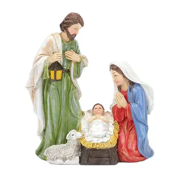 Комплект Коледни фигурки от led смола, статуетки на Светия Отец и Дева Мария, реалистични коледни Сантоны, орнаменти за украса.