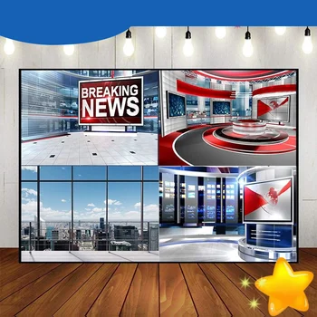 Зала за излъчване на новини Студийно ТЕЛЕВИЗИЯ се Излъчват в залата за спешни новини честит Рожден Ден на Фон за снимки на Фона на знамето Декор