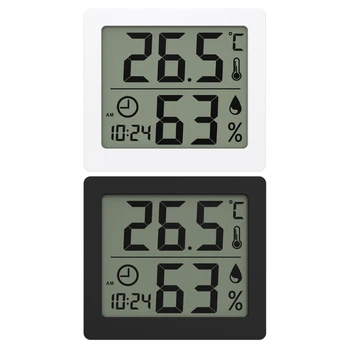 Удобен сензор за температура и влажност на въздуха с функция часовник, дигитален термометър-влагомер, който е необходим за отглеждане на домашни животни F1CD
