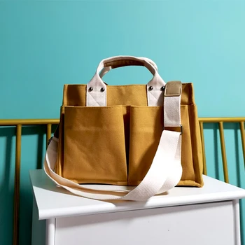 Холщовые чанти-тоут с шест джоба 2022, однотонная модерна чанта през рамо за жените, ежедневно тенденция чанта голям капацитет