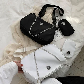 модни найлонова чанта през рамо от 2 теми, женствена чанта Chians, Дизайнерска чанта-месинджър, модерна чанта за подмишниците Bolsa feminina