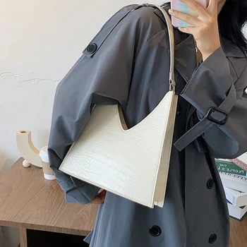 Дамски чанти през рамо в стила на френски ретро с каменен модел, чанта от изкуствена кожа с текстура 2023, лятна нова шикозна дамска чанта-тоут
