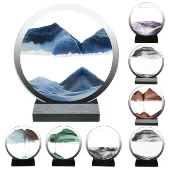 3D струящийся пясък със стъклена рамка, Динамична картина от движещ се пясък, Квадратен пейзаж за декорация на дома, десктоп изкуство