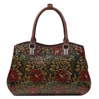 Дамска чанта с 3D Цветен модел, Реколта Дамска Кожена чанта-Тоут, Модни Чанти за рамо или през рамо За момичета