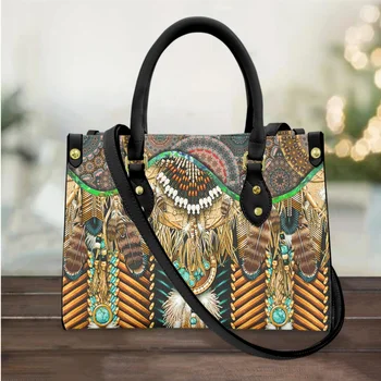 Чанти и портмонета в стил бохо с бохемски племенни дизайн за жени, ежедневни дамски чанти през рамо от изкуствена кожа, дамски мини чанта за момичета-тоут