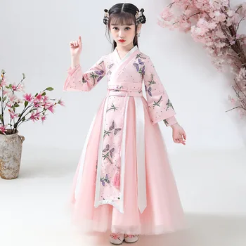 Китайското традиционната рокля Hanfu, детски фолклорен костюм за cosplay, облекла за танци за момичета, ретро костюм на Династията Тан, танкостюм за деца
