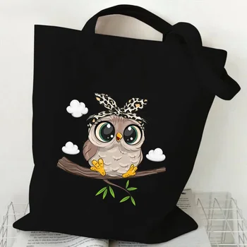 Дамска чанта с анимационни совой, ръчно рисувани, модерна чанта-тоут, множество пазарска чанта с голям капацитет, холщовая чанта Kawaii Animal Lady