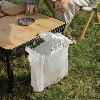 Открит Къмпинг Държач на торбата за боклук за пикник от неръждаема Стомана, кухненски, домакински отпадъци, висящи рафтове за багаж, поставка за външно инструмент