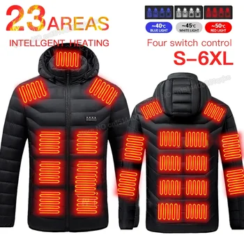23 Зони, якета с подгряване, мъжки и женски улични памук палта с дълъг ръкав, якета с качулка с USB-топъл, топла зимна термоодежда S-6XL