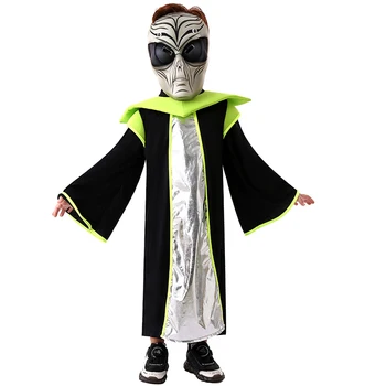 Детски Костюм на Чужденец На Хелоуин С Маска на Чужденец, костюмиран Космонавта НЛО, Космически Костюм Чужденеца за Момчета, Костюм за Хелоуин