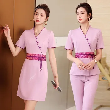 Униформи, салон за красота, работни униформи козметика за грижа за кожата, корейската версия на престижна женски комплект на рецепцията с темперамент