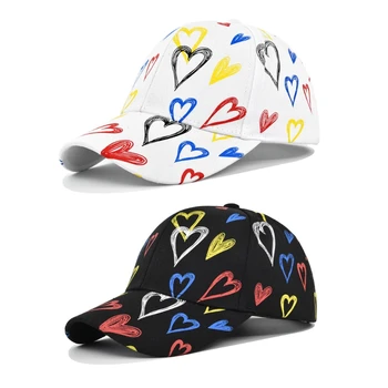 2XPC Спортна Шапка с принтом във формата на сърце, бейзболна шапка с Графити, Модерна бейзболна шапка за Татко, Шапка от Слънце, Шапка за Пътуване, Туризъм Пазаруване