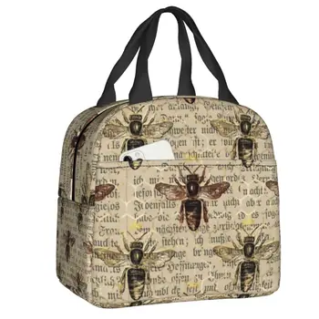 Реколта ретро чанта с шарките на пчелите, изолирано чанта за обяд за жени, преносим охладител, термална кутия за Bento, Плажен къмпинг, за пътуване