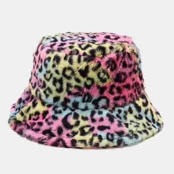 Плюшено леопардовый принт, утолщающий топлина, дамска зимна шапка с плосък покрив, есенно-зимна ветрозащитная дамски рибарска шапка, шапка за басейна