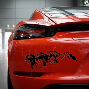 Стикер във формата на животно с 3 Коне, Автомобили стикер, Творческа Черно-Бяла Декорация, Аксесоари за интериор на автомобила