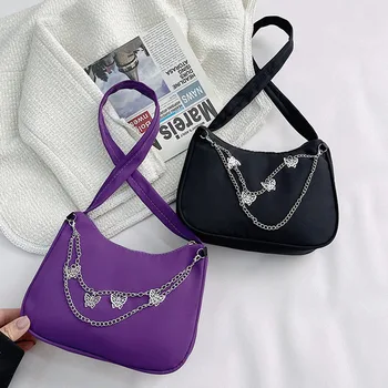 Модерна дамска чанта Y2k, найлон косметичка за жени, дамски чанта през рамо с верига-пеперуда, дамски дизайнерски луксозна чанта