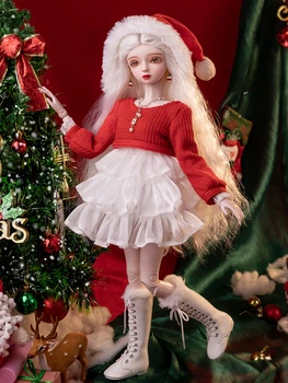 Нова Кукла Ръчно изработени 1/3 Bjd Пълен Комплект Големи 60 см Бяла Коса и червени Дрехи, Коледна Кукла с Топки за Момичета, Играчка, Подарък за Момичета