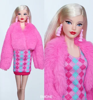 Комплект дрехи от розови рози/ рокля + плюшевое палто/ 30 см стоп-моушън облекло зимно облекло За 1/6 Xinyi FR ST Кукла Барби