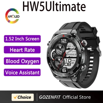 Нови мъжки смарт часовници HW5 Ultimate с 1,52-инчов HD екран, Bluetooth-предизвикателство, гласов асистент NFC, 3 каишка, умни часовници, подарък за мъжете 2024 г.
