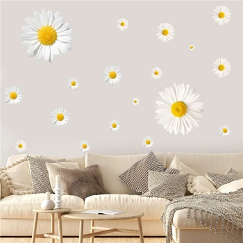 Слънчоглед, декорация на стените на хола, Стикери за стена, PVC, самозалепващи Цветя, растения, Малки маргаритки, Стикер на прозореца на спалнята
