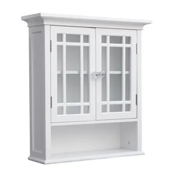 Подвижни дървени стенен шкаф Teamson Home Нийл с 2 стъклени врати, бял
